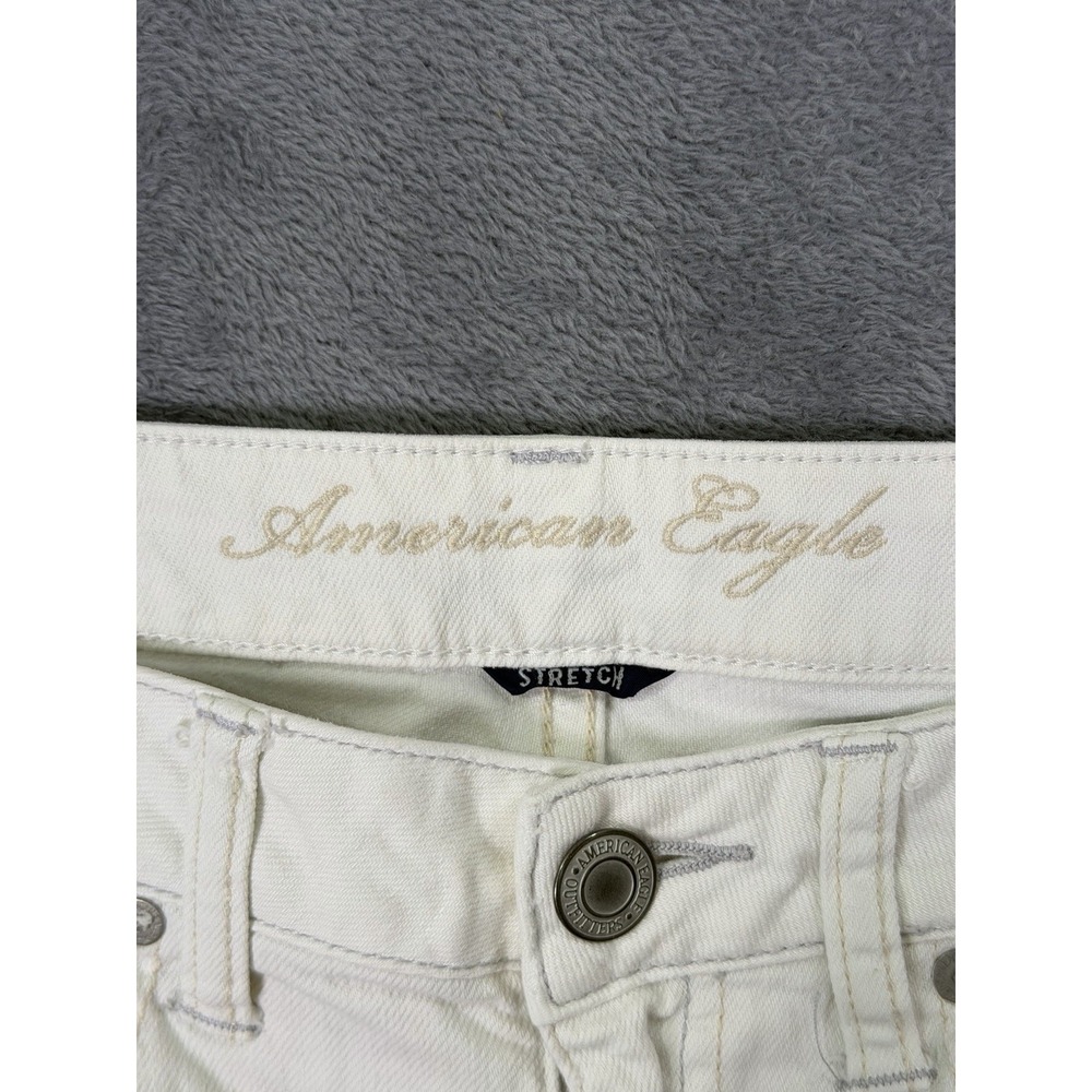 American Eagle Jeans Womens‎ 2 White Denim Boy Fit Distressed Crop Low Rise - Picture 7 of 9